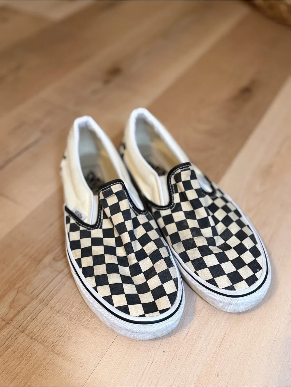Vans Slip-On Checker Shoes - Black & Cream